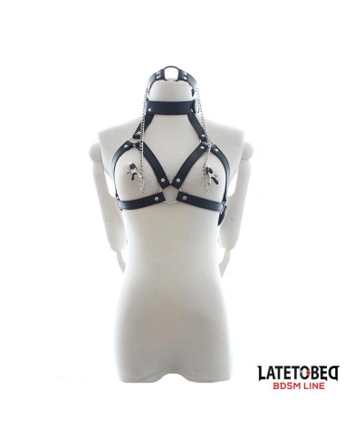 Arnes de Bondage Copas Abiertas Mordaza y Pinzas para Pezones