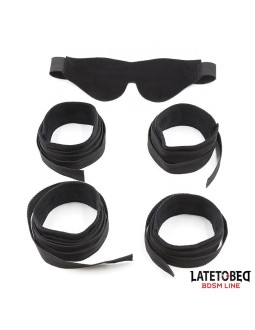 Set de Resticciones 3 Piezas Antifaz Esposas Munecas y Tobillos Ajustables