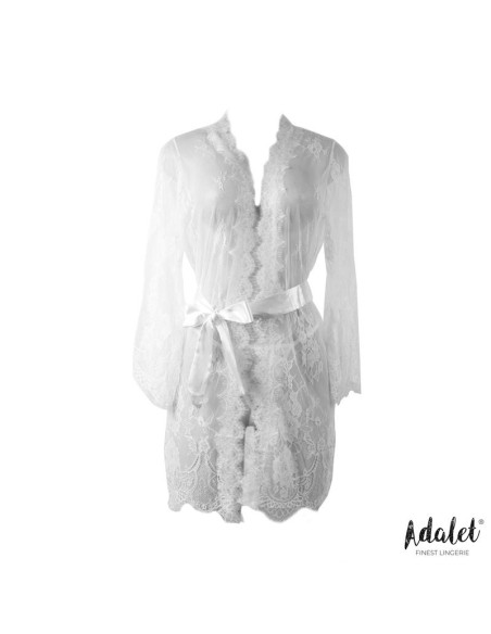 Lucy Peignoir Semi Transparente y Tanga Blanco