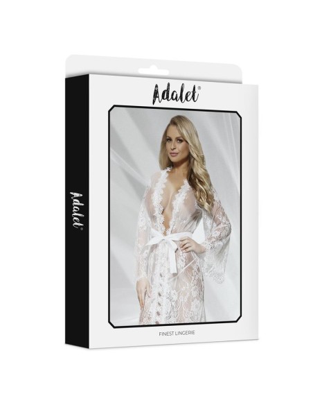 Lucy Peignoir Semi Transparente y Tanga Blanco