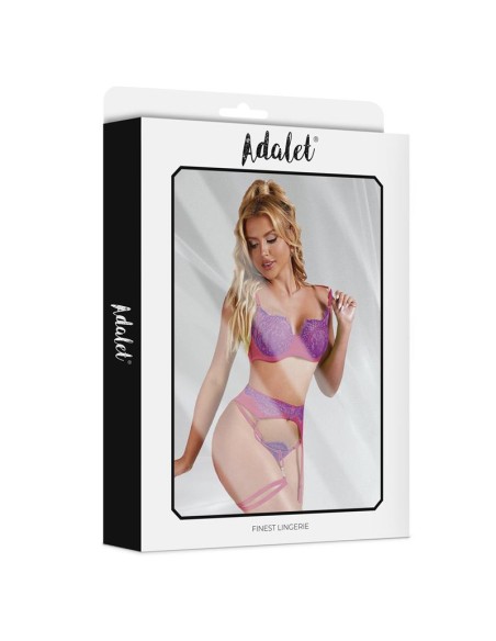 Stella Set Sujetador Tanga Liguero y Liga Purpura y Rosa