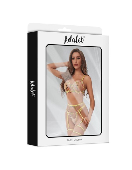Zoey Set Sujetador Tanga Liguero y Ligas Amarillo Floral