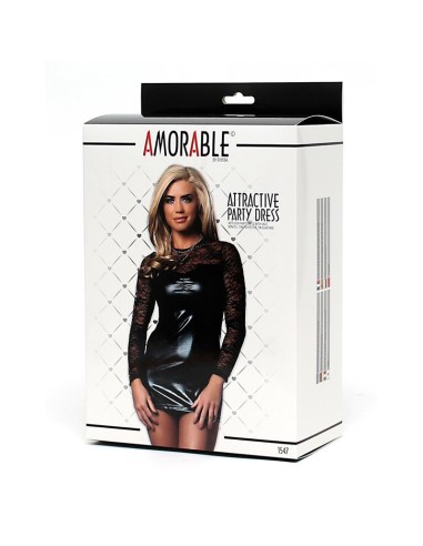 Vestido de Fiesta Wetlook con Encaje