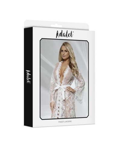 Lucy Peignoir Semi Transparente y Tanga Blanco