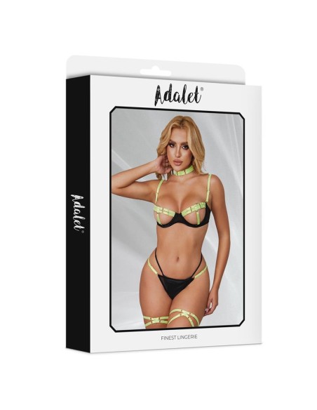 Maya Set Sujetador Tanga Ligas y Choker Amarillo y Negro