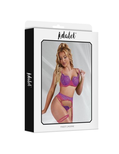 Stella Set Sujetador Tanga Liguero y Liga Purpura y Rosa