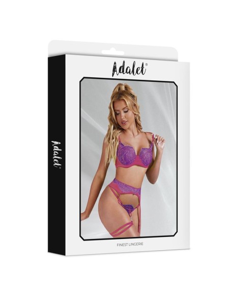 Stella Set Sujetador Tanga Liguero y Liga Purpura y Rosa