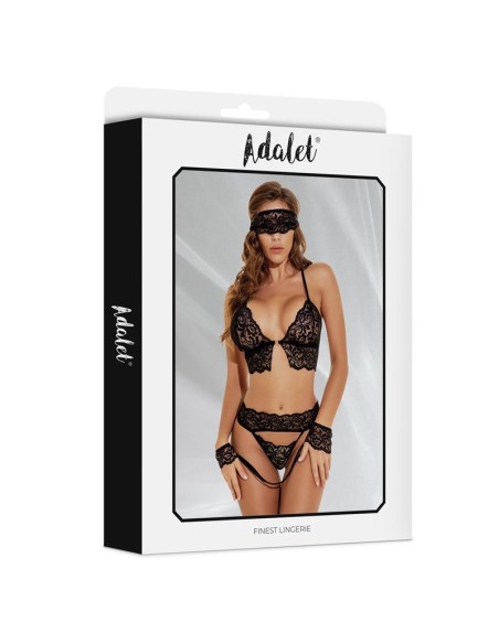 Ella Set Sujetador Tanga Antifaz y Esposas de Encaje